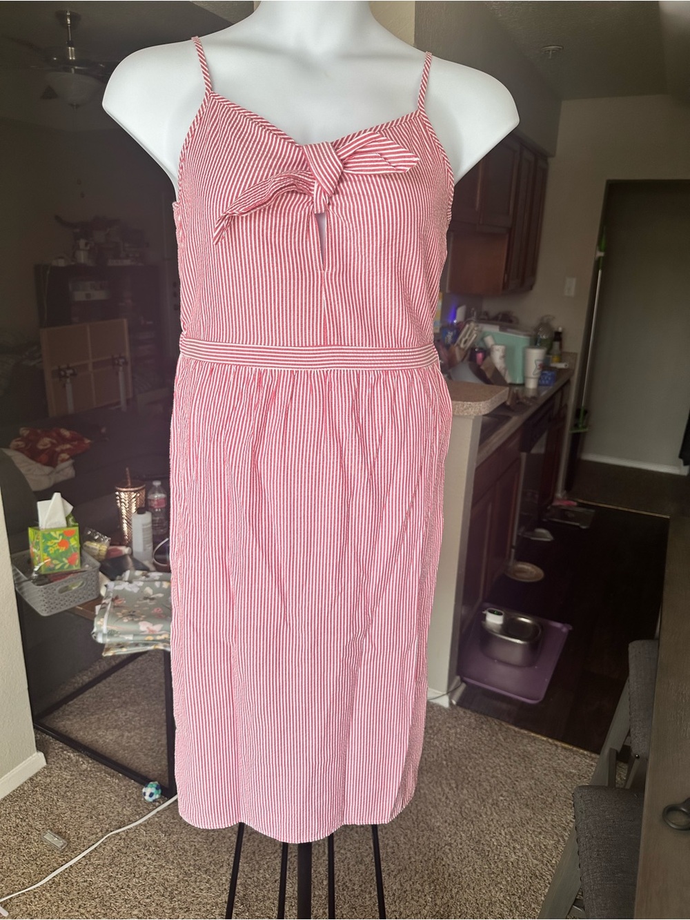 Love Notes Red and White Striped Midi Sundress with Front Bow